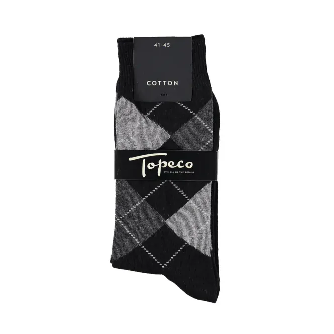 Hovedbilde Sokker Bomull Argyle Black Topeco 
