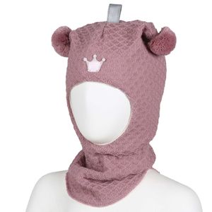 Hovedbilde Balaclava Ull Krone Bobbles Dusty Rose Waffel ...