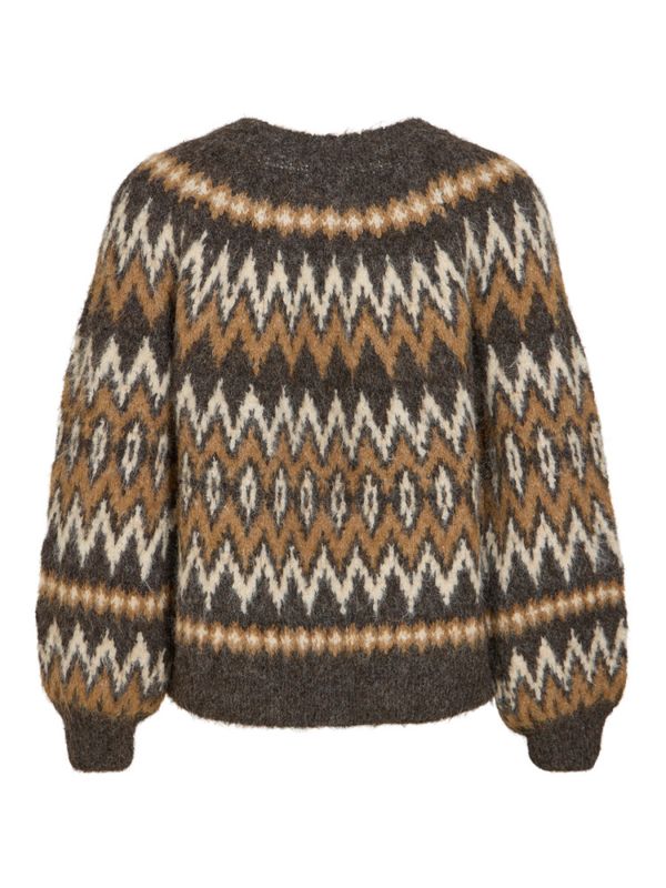 Vibows O-Neck Jacquard Knit Top Coffee Bean VILA