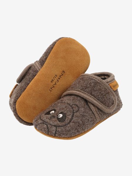 Wool Slippers w. Embroidery Chocolate Brown En Fant