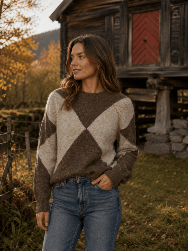 Argyle LS O-Neck Knit Canteen Gothic Olive Rouge Edit