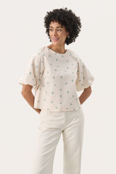 Hovedbilde Estermarine Bluse Kortermet Green Bouquet Print ...