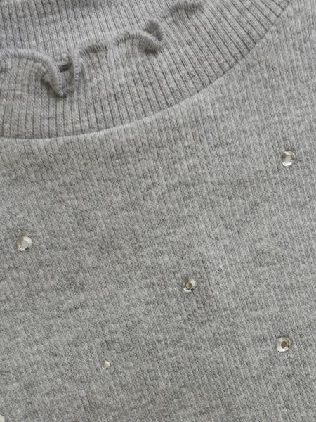 Topp Rib Langermet Med Strass Light Grey Melange Creamie 