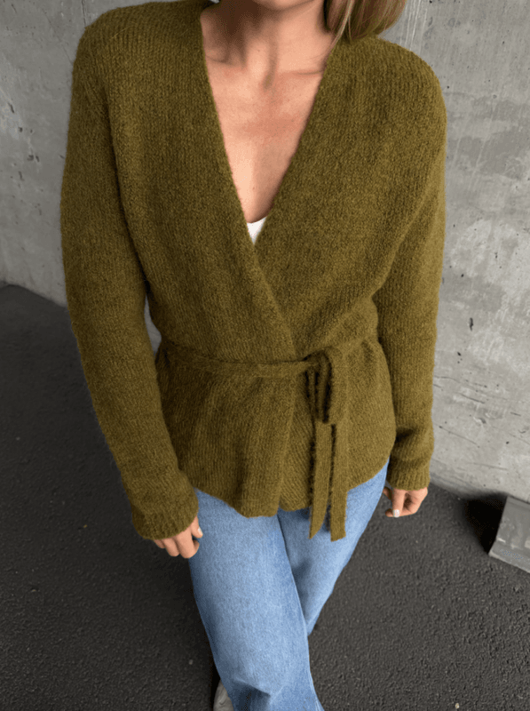 Gabella LS Knit Belt Cardigan Fir Green Selected Femme